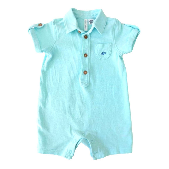 Janie & Jack 3-6 Months Pastel Teal Pique Polo Romper 6m